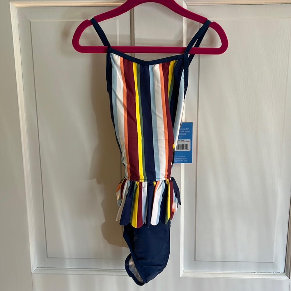 Ruffle Butts size 7 Sunset stripe peplum one piece